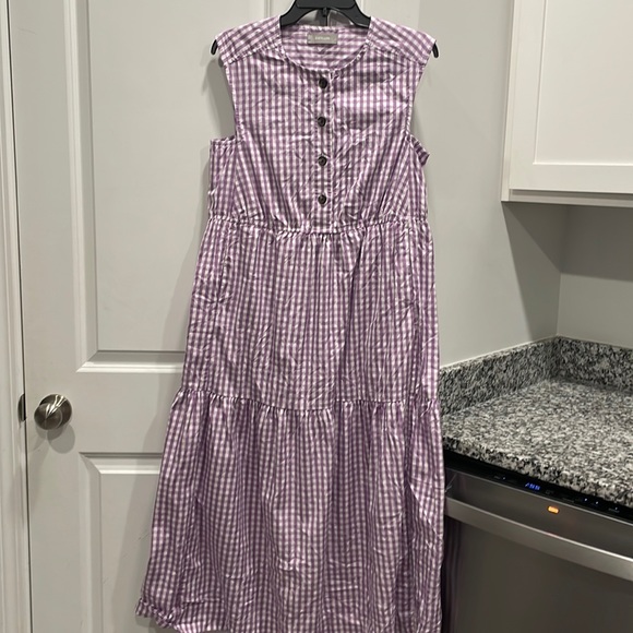 Everlane Dresses & Skirts - Everlane Gingham Cotton Tiered Midi Dress Purple White Size small